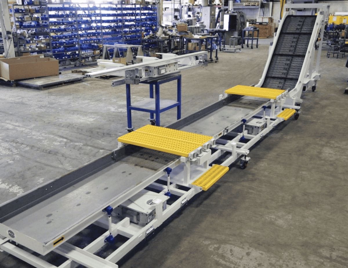 Multi product material handling solution with magnetic and steel hinge conveyors